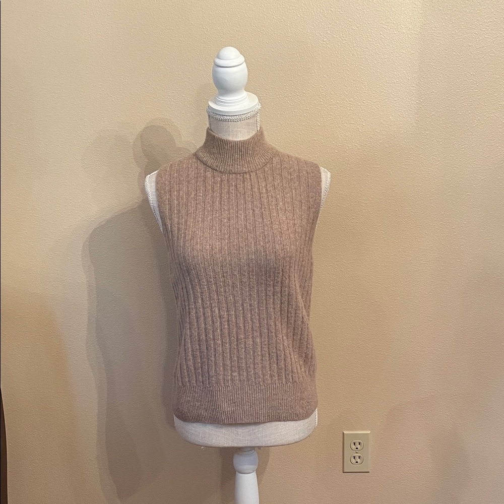 Rachel Zoe Taupe Sleeveless Turtleneck Sweater, size medium